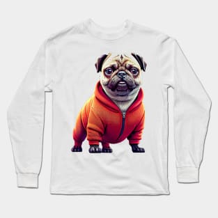 Cute Pug in Gangsta Prisoner Costume - Adorable Dog in Hip Hop Jail Outfit Long Sleeve T-Shirt